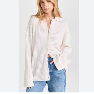 NWT Reformation Fantino Cashmere Collared Sweater Cream Ribbed Cardigan L